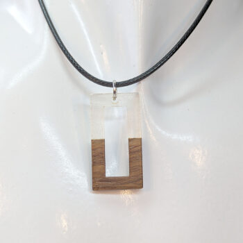 Clear Resin Wood Hollow Rectangle Necklace - Image 4