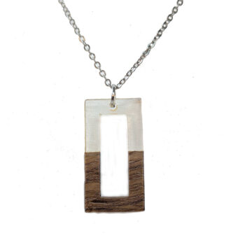 Clear Resin Wood Hollow Rectangle Necklace