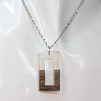 Clear Resin Wood Hollow Rectangle Necklace - Image 3