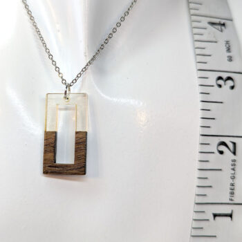 Clear Resin Wood Hollow Rectangle Necklace - Image 2