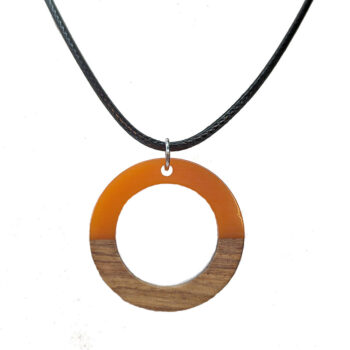 Orange Resin Wood Hollow Round Hoop Necklace