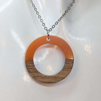 Orange Resin Wood Hollow Round Hoop Necklace - Image 4