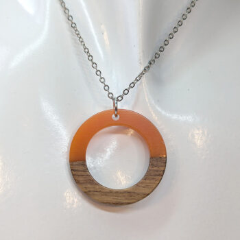 Orange Resin Wood Hollow Round Hoop Necklace - Image 3