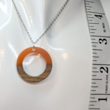 Orange Resin Wood Hollow Round Hoop Necklace - Image 2