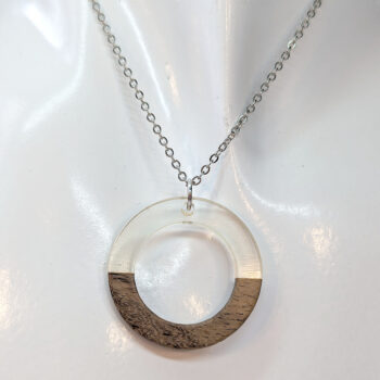 Clear Resin Wood Hollow Round Hoop Necklace - Image 2