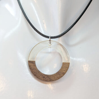 Clear Resin Wood Hollow Round Hoop Necklace