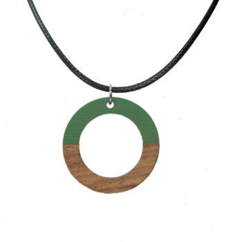 Green Resin Wood Hollow Round Hoop Necklace