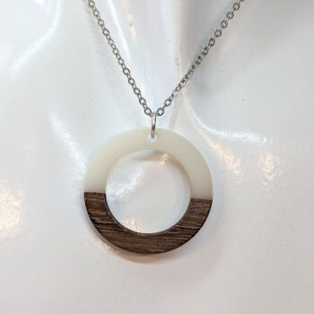 White Resin Wood Hollow Round Hoop Necklace - Image 3