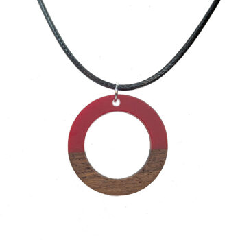 Red Resin Wood Hollow Round Hoop Necklace