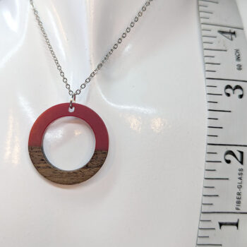 Red Resin Wood Hollow Round Hoop Necklace - Image 2