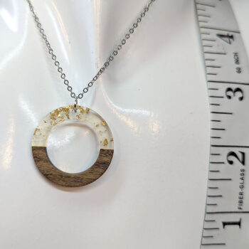 Clear Gold Leaf Resin Wood Hollow Round Hoop Necklace - Image 2