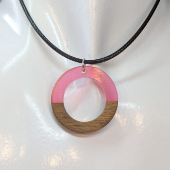 Pink Resin Wood Hollow Round Hoop Necklace