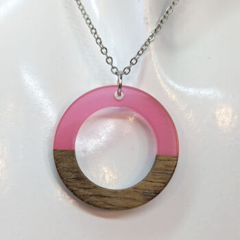 Pink Resin Wood Hollow Round Hoop Necklace - Image 4