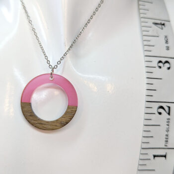 Pink Resin Wood Hollow Round Hoop Necklace - Image 2