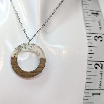 Clear Silver Leaf Resin Wood Hollow Round Hoop Necklace - Image 3