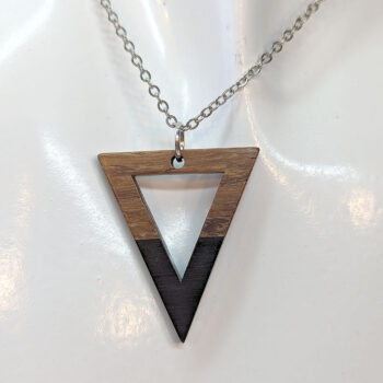 Black Resin Wood Hollow Triangle Necklace - Image 4