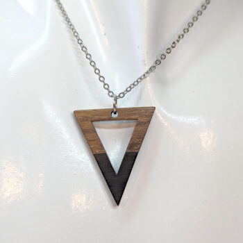 Black Resin Wood Hollow Triangle Necklace - Image 3