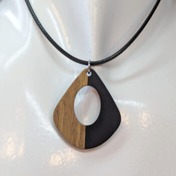 Black Resin Wood Modern Diamond Teardrop Necklace