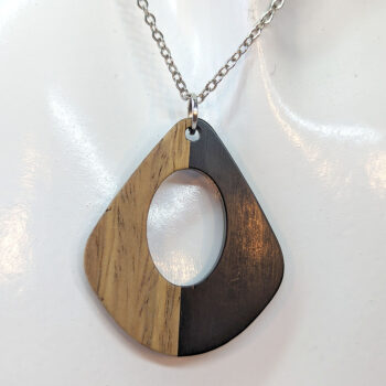 Black Resin Wood Modern Diamond Teardrop Necklace - Image 4