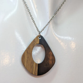 Black Resin Wood Modern Diamond Teardrop Necklace - Image 3