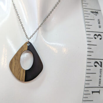 Black Resin Wood Modern Diamond Teardrop Necklace - Image 2