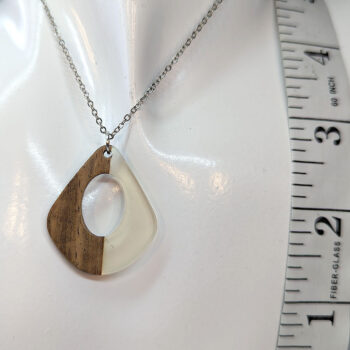 Clear Resin Wood Modern Diamond Teardrop Necklace - Image 4