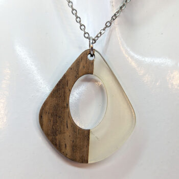 Clear Resin Wood Modern Diamond Teardrop Necklace - Image 3