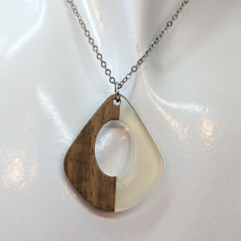 Clear Resin Wood Modern Diamond Teardrop Necklace - Image 2