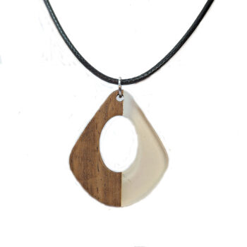 Clear Resin Wood Modern Diamond Teardrop Necklace