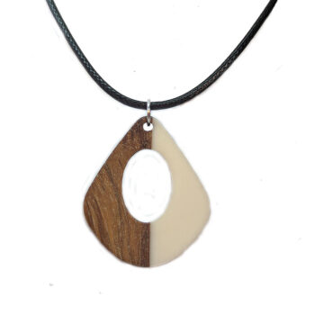 White Resin Wood Modern Diamond Teardrop Necklace