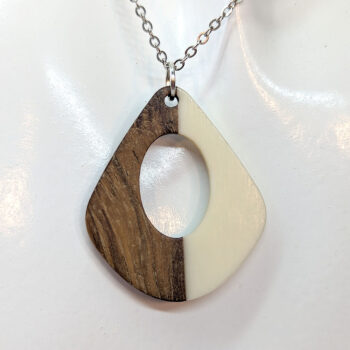 White Resin Wood Modern Diamond Teardrop Necklace - Image 4