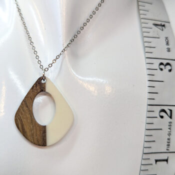 White Resin Wood Modern Diamond Teardrop Necklace - Image 2