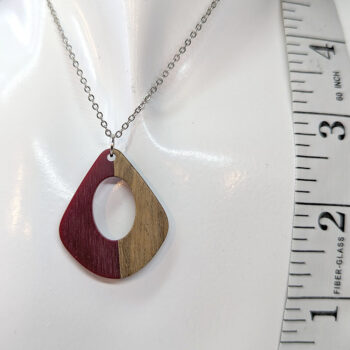 Red Resin Wood Modern Diamond Teardrop Necklace - Image 4