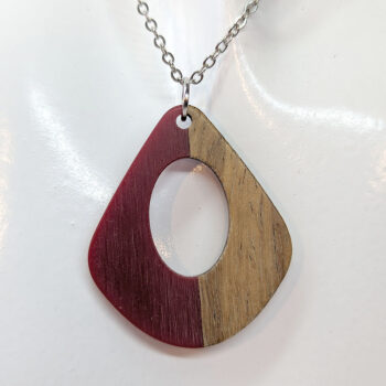 Red Resin Wood Modern Diamond Teardrop Necklace - Image 3