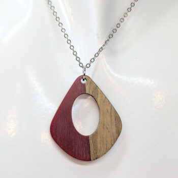 Red Resin Wood Modern Diamond Teardrop Necklace - Image 2