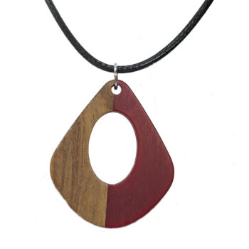 Red Resin Wood Modern Diamond Teardrop Necklace