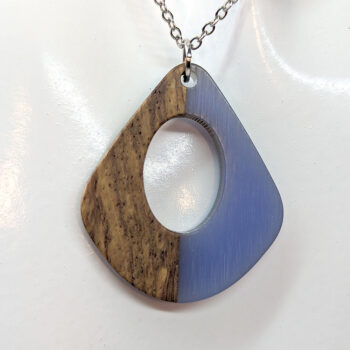 Steel Blue Resin Wood Modern Diamond Teardrop Necklace - Image 4