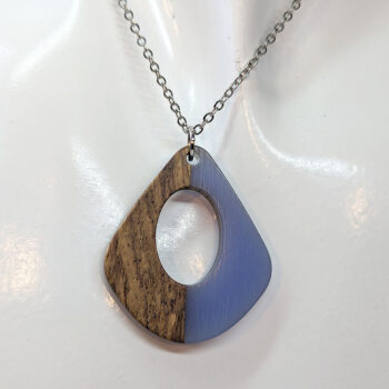 Steel Blue Resin Wood Modern Diamond Teardrop Necklace - Image 3