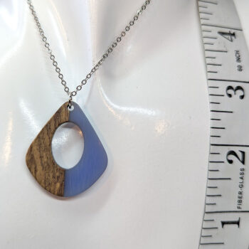 Steel Blue Resin Wood Modern Diamond Teardrop Necklace - Image 2