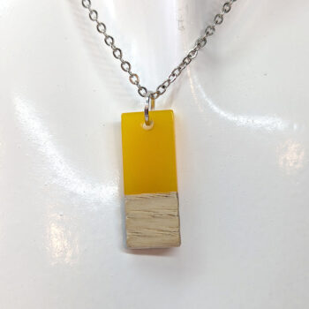 Yellow Resin Wood Rectangle Necklace - Image 4