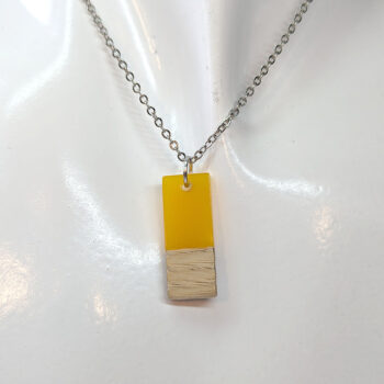 Yellow Resin Wood Rectangle Necklace - Image 3