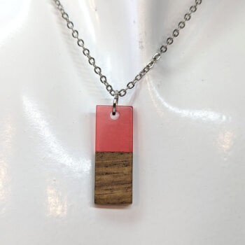 Red Resin Wood Rectangle Necklace - Image 4