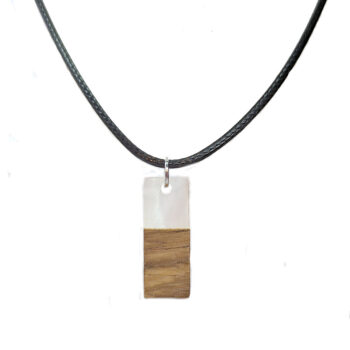 White Resin Wood Rectangle Necklace