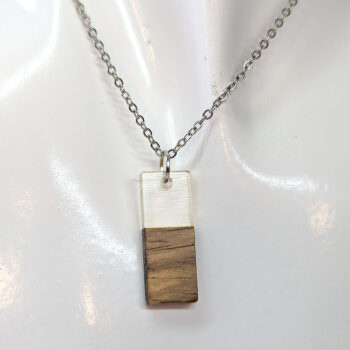 White Resin Wood Rectangle Necklace - Image 4