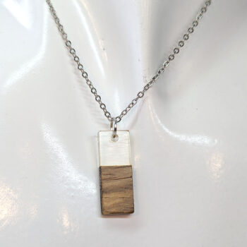 White Resin Wood Rectangle Necklace - Image 3