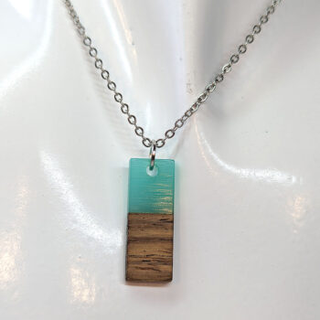 Green Resin Wood Rectangle Necklace - Image 2