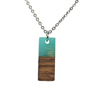 Green Resin Wood Rectangle Necklace