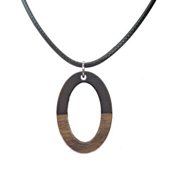 Black Resin Wood Hollow Oval Necklace