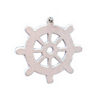 White Ship Wheel Nautical Wood Pendant