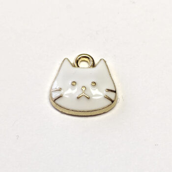 White Cat Face Enamel Charm Gold